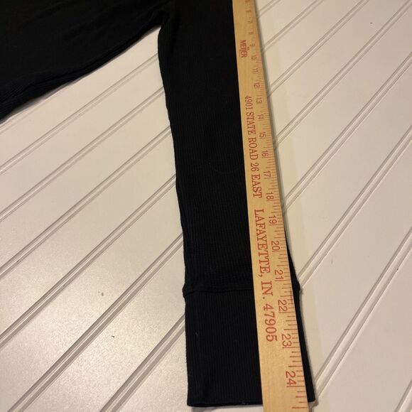 American Eagle Black Ribbed Mock Neck Long Sleeve Top Size S Stretch Fitted - Picture 5 of 9